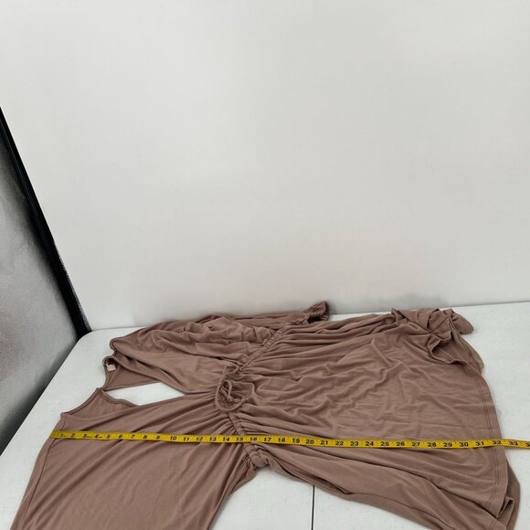 Three Bird Nest XL Pink Soft Stretch Knit Long Sleeve Open Back Boho Mini Dress - Picture 6 of 11